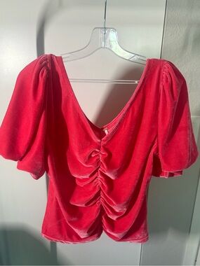 Free People Barbie Pink Velvet Ruched Top